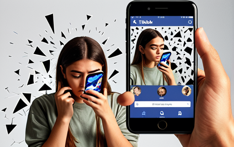 **Prompt:** A person looking at their reflection in a shattered smartphone screen, revealing a distorted version of themselves and fragmented social media icons (Facebook, Instagram, TikTok) hovering around. Emphasize the contrast between the idealized online persona and the reality of digital identity. Use a warm, desaturated color palette to evoke a sense of unease and introspection, as if the digital world is a stage of appearance vs. authenticity.